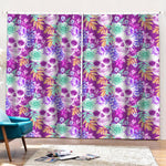 Neon Skull Floral Pattern Print Pencil Pleat Curtains