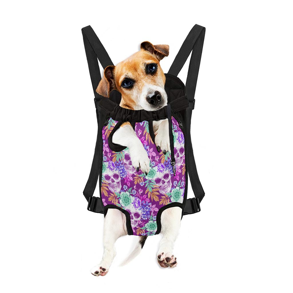 Neon Skull Floral Pattern Print Pet Carrier Backpack