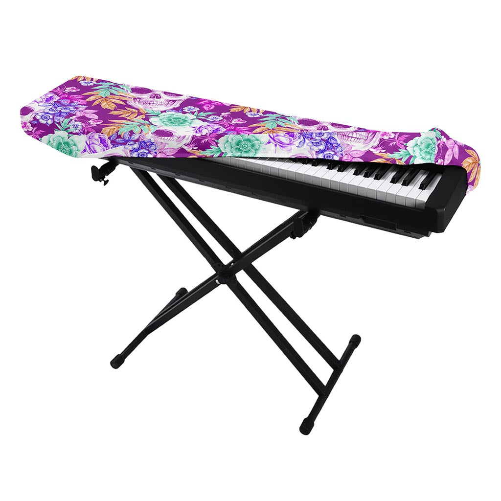 Neon Skull Floral Pattern Print Piano Keyboard Cover