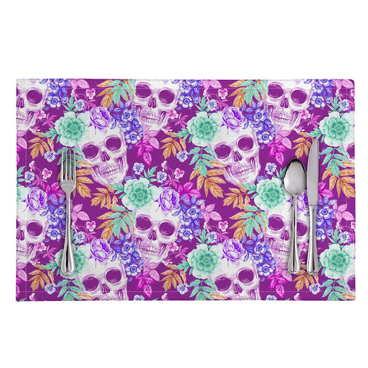 Neon Skull Floral Pattern Print Placemat