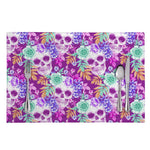 Neon Skull Floral Pattern Print Placemat
