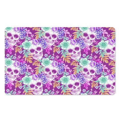 Neon Skull Floral Pattern Print Polyester Doormat