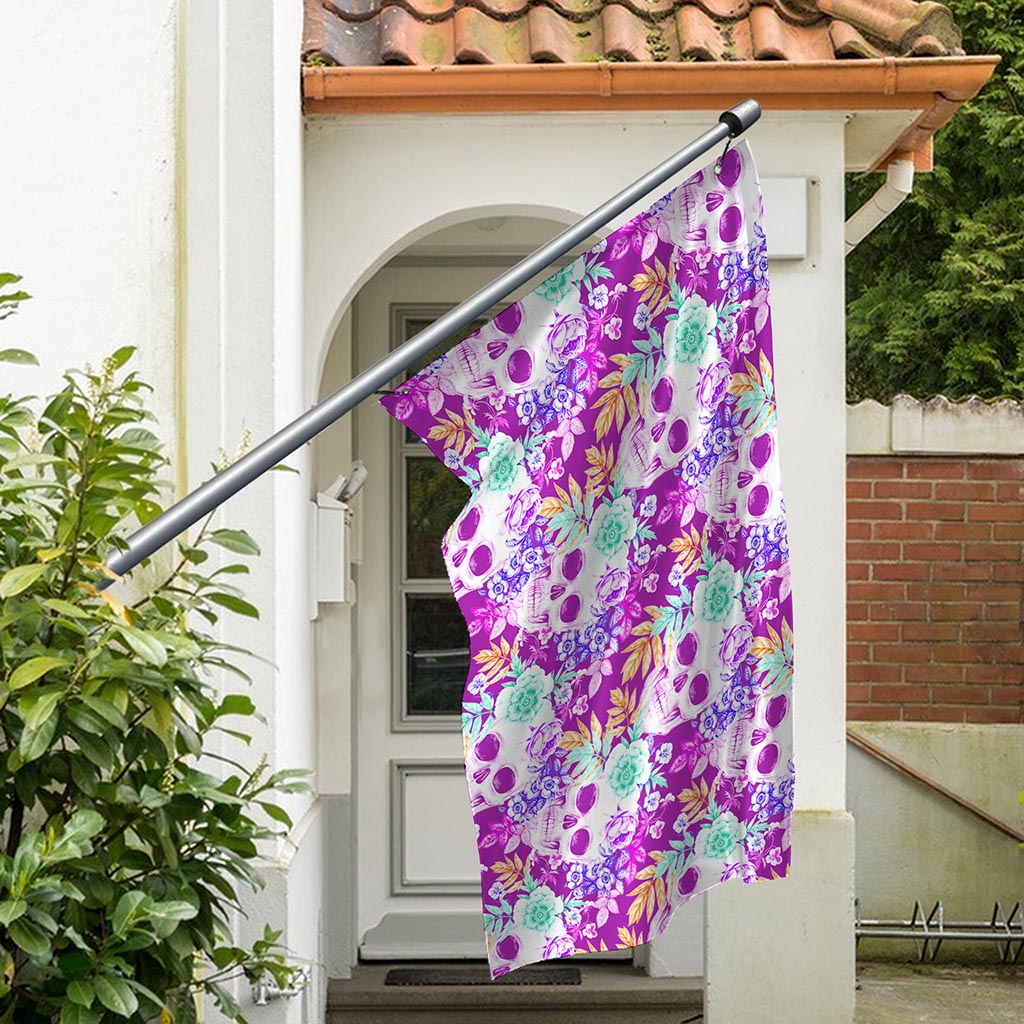 Neon Skull Floral Pattern Print Polyester Flag