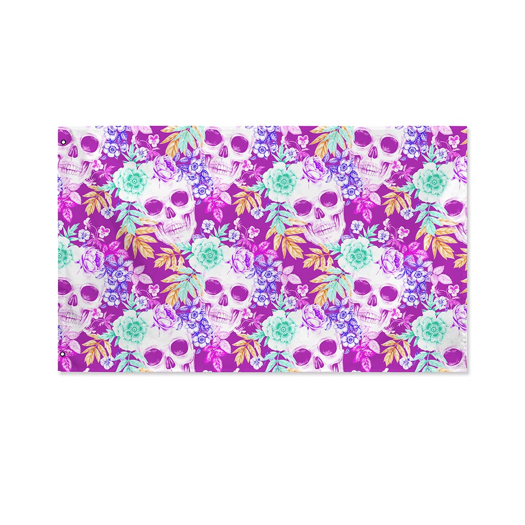 Neon Skull Floral Pattern Print Polyester Flag