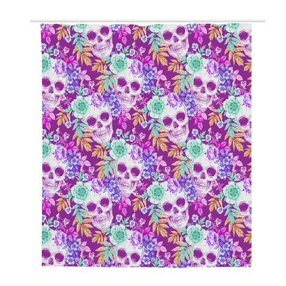 Neon Skull Floral Pattern Print Polyester Shower Curtain