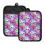 Neon Skull Floral Pattern Print Pot Holders With Pocket