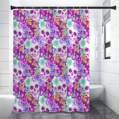 Neon Skull Floral Pattern Print Premium Shower Curtain