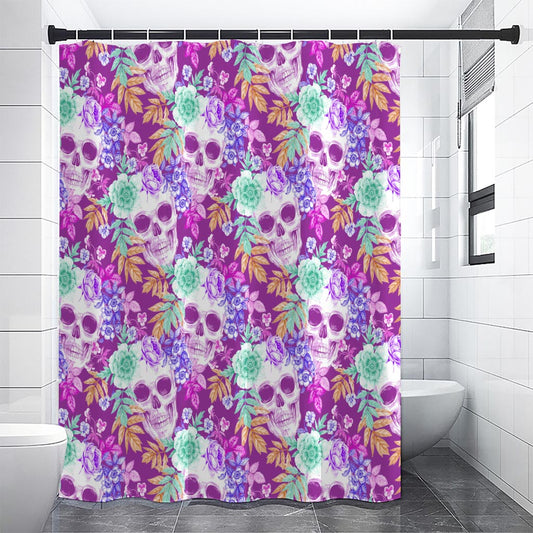 Neon Skull Floral Pattern Print Premium Shower Curtain