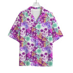 Neon Skull Floral Pattern Print Rayon Hawaiian Shirt
