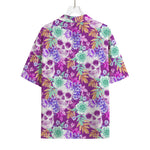 Neon Skull Floral Pattern Print Rayon Hawaiian Shirt