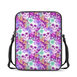 Neon Skull Floral Pattern Print Rectangular Crossbody Bag