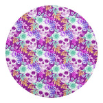 Neon Skull Floral Pattern Print Round Blanket