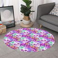 Neon Skull Floral Pattern Print Round Rug