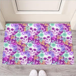 Neon Skull Floral Pattern Print Rubber Doormat