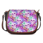 Neon Skull Floral Pattern Print Saddle Bag