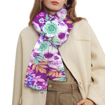 Neon Skull Floral Pattern Print Scarf