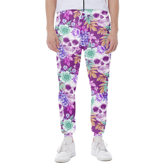 Neon Skull Floral Pattern Print Scuba Joggers