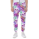 Neon Skull Floral Pattern Print Scuba Joggers