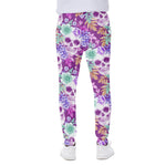Neon Skull Floral Pattern Print Scuba Joggers