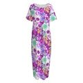 Neon Skull Floral Pattern Print Short Sleeve Long Nightdress