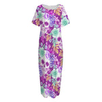 Neon Skull Floral Pattern Print Short Sleeve Long Nightdress