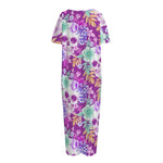 Neon Skull Floral Pattern Print Short Sleeve Long Nightdress