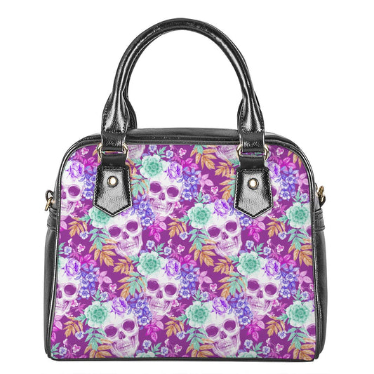 Neon Skull Floral Pattern Print Shoulder Handbag