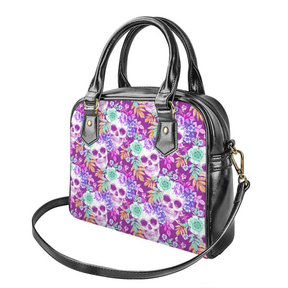 Neon Skull Floral Pattern Print Shoulder Handbag