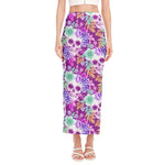 Neon Skull Floral Pattern Print Side Slit Maxi Skirt
