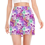Neon Skull Floral Pattern Print Side Slit Mini Skirt