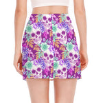 Neon Skull Floral Pattern Print Side Slit Mini Skirt