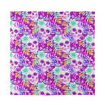 Neon Skull Floral Pattern Print Silk Bandana
