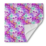 Neon Skull Floral Pattern Print Silk Bandana