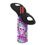 Neon Skull Floral Pattern Print Single Neoprene Wine Tote
