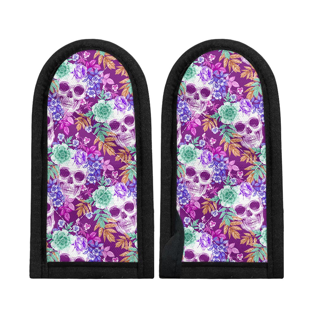 Neon Skull Floral Pattern Print Skillet Handle Cover