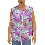 Neon Skull Floral Pattern Print Sleeveless Baseball Jersey