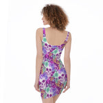 Neon Skull Floral Pattern Print Sleeveless Bodycon Dress