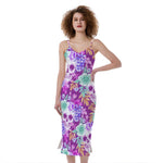 Neon Skull Floral Pattern Print Slim Fit Midi Cami Dress