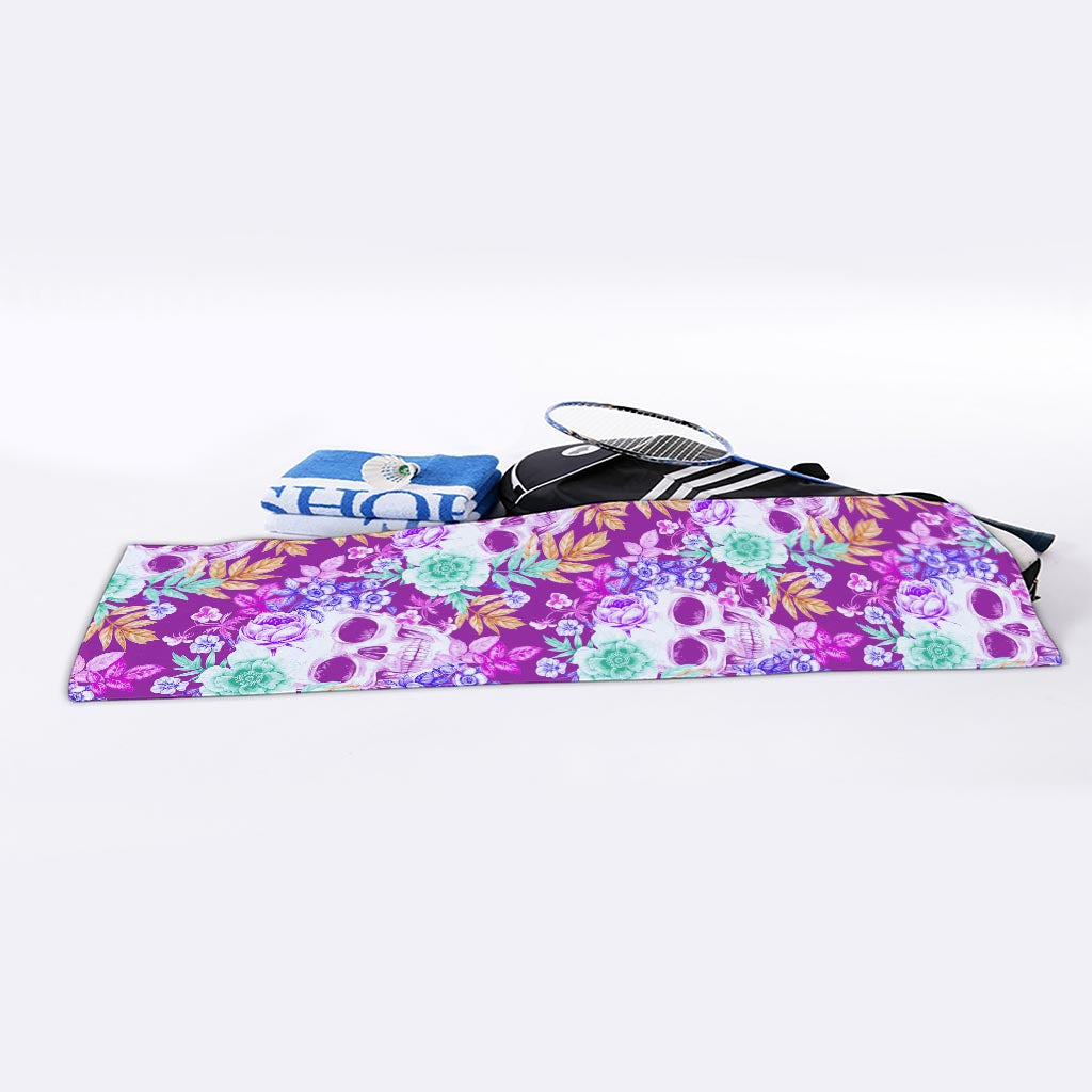 Neon Skull Floral Pattern Print Sports Towel