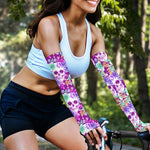 Neon Skull Floral Pattern Print Sun Protection Arm Sleeves