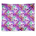 Neon Skull Floral Pattern Print Tapestry