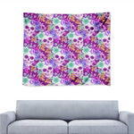 Neon Skull Floral Pattern Print Tapestry
