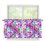 Neon Skull Floral Pattern Print Tier Curtains