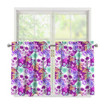Neon Skull Floral Pattern Print Tier Curtains