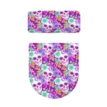 Neon Skull Floral Pattern Print Toilet Lid And Tank Cover Set
