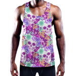 Neon Skull Floral Pattern Print Training Tank Top