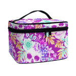 Neon Skull Floral Pattern Print Travel Makeup Bag