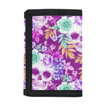 Neon Skull Floral Pattern Print Trifold Wallet
