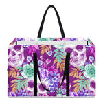 Neon Skull Floral Pattern Print Utility Tote Bag