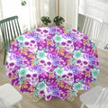 Neon Skull Floral Pattern Print Waterproof Round Tablecloth